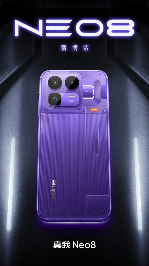 Realme Neo 8 Cyber Purple sızdı: RGB ışıltı ve 120x periskop